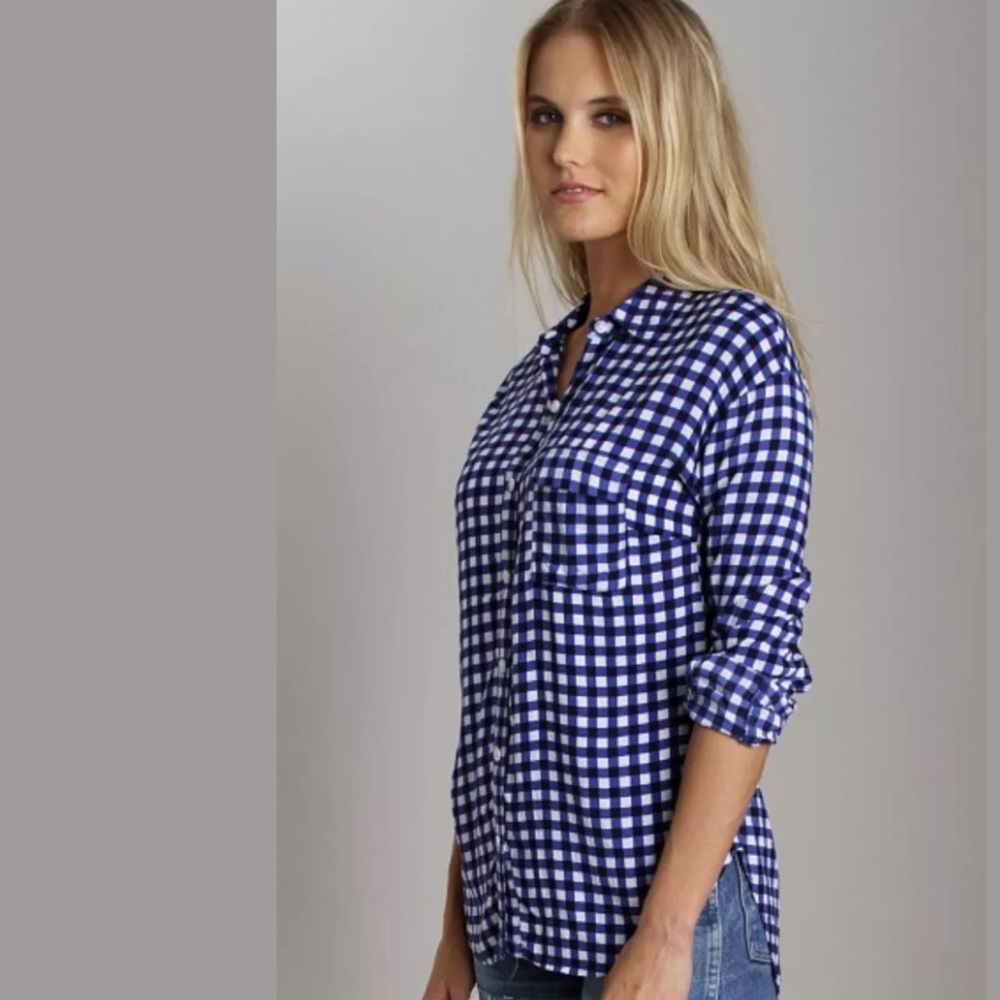 Splendid Gingham Button Down Navy Long Sleeve - image 3